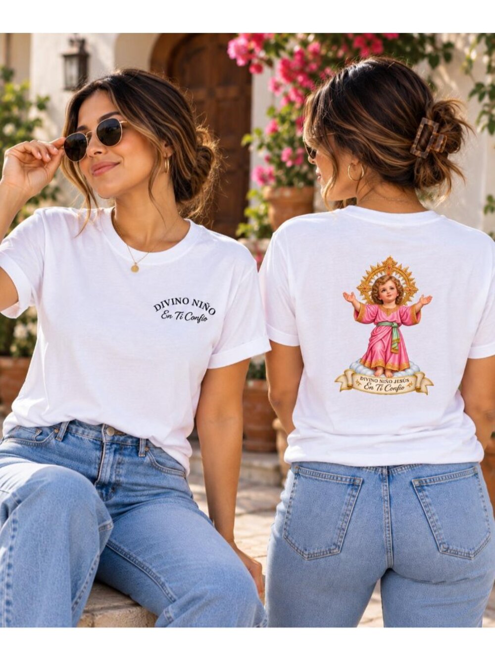 Divino Niño Jesús Front & Back T-Shirt, Catholic Faith Tee (En Ti Confío)